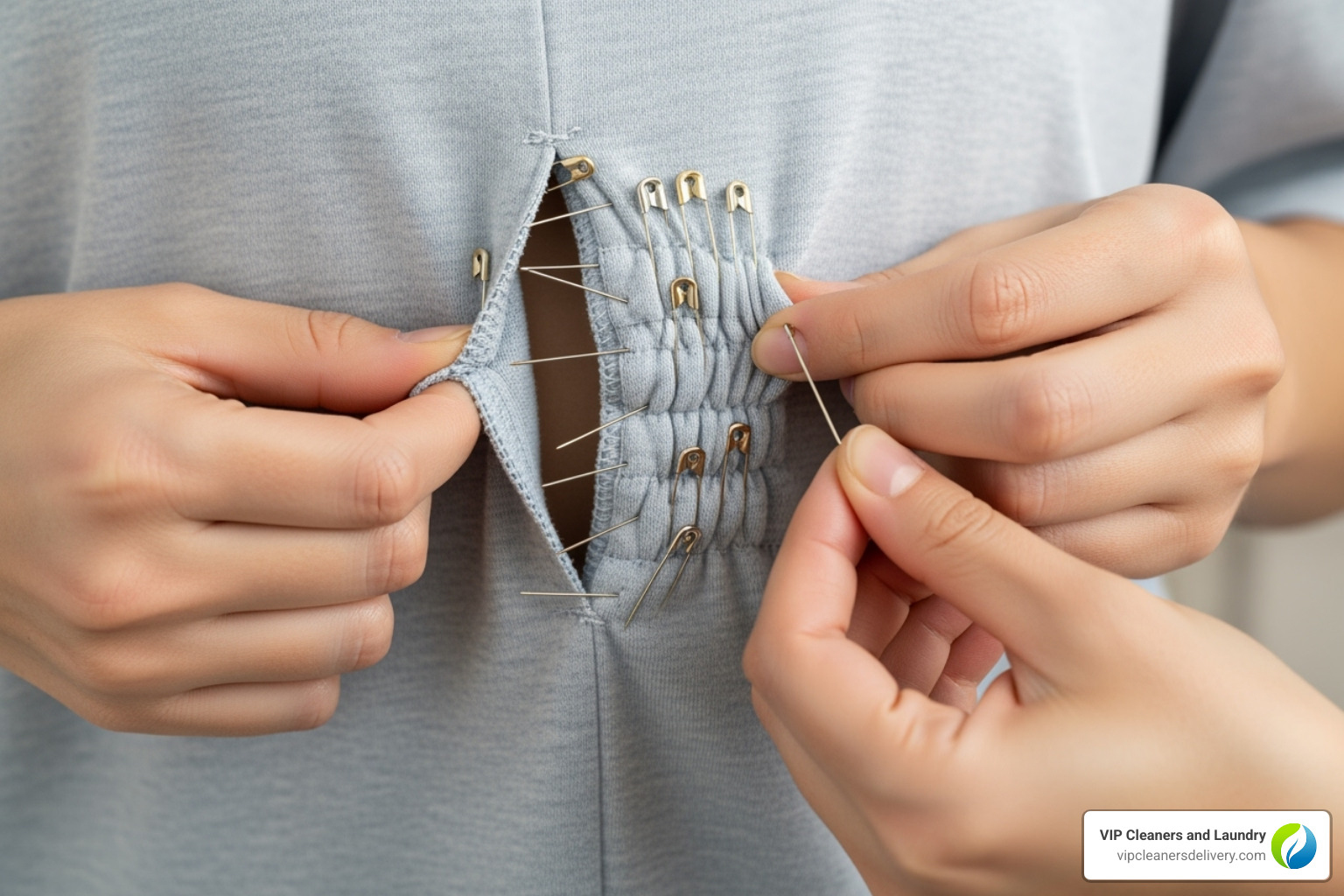 person pinching and pinning the side seam of a t-shirt for alteration - how to do a quick alteration person pinching and pinning the side seam of a t-shirt for alteration - how to do a quick alteration