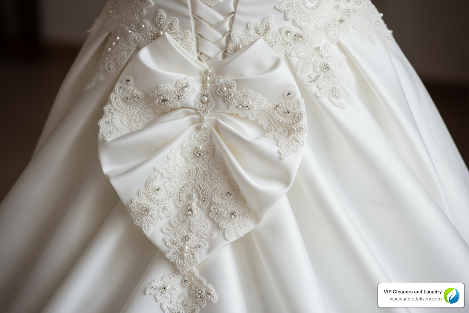 A beautiful, complex bustle on a wedding dress train - bridal seamstress near me A beautiful, complex bustle on a wedding dress train - bridal seamstress near me