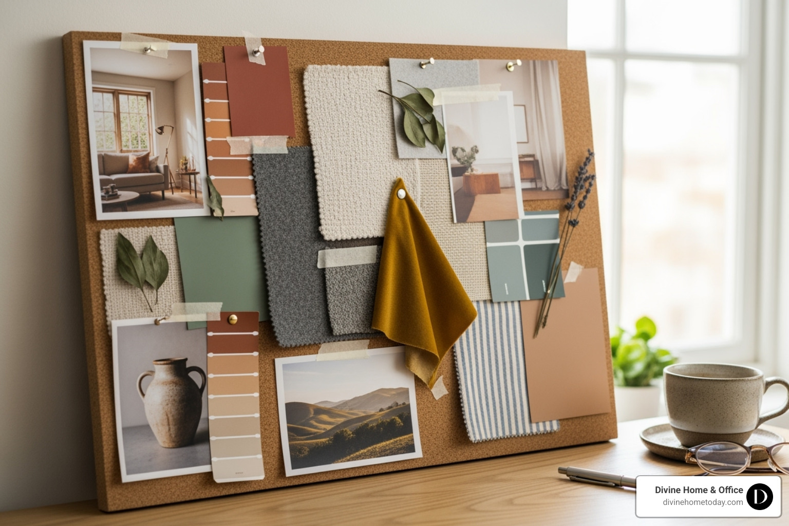 Physical mood board with fabric swatches, paint chips, and inspiration photos. - Whole house design Physical mood board with fabric swatches, paint chips, and inspiration photos. - Whole house design