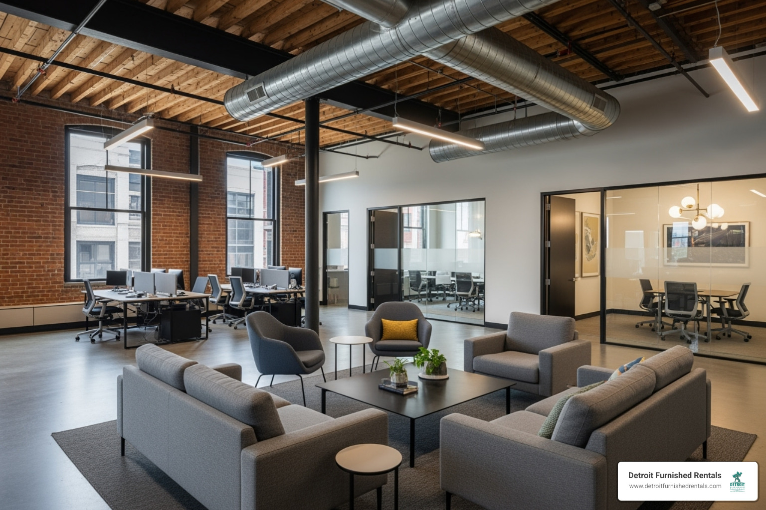 Innovative workspace in a repurposed historic Detroit building - Corporate relocation Detroit