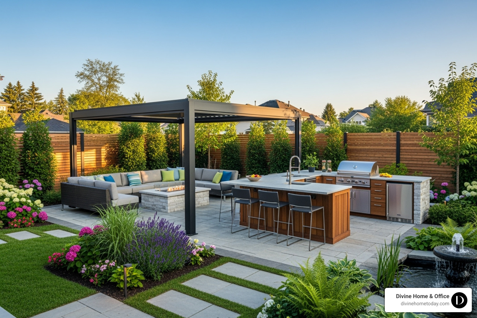 large, multi-zone backyard with a pergola, outdoor kitchen, and lush landscaping - amazing backyard transformations large, multi-zone backyard with a pergola, outdoor kitchen, and lush landscaping - amazing backyard transformations