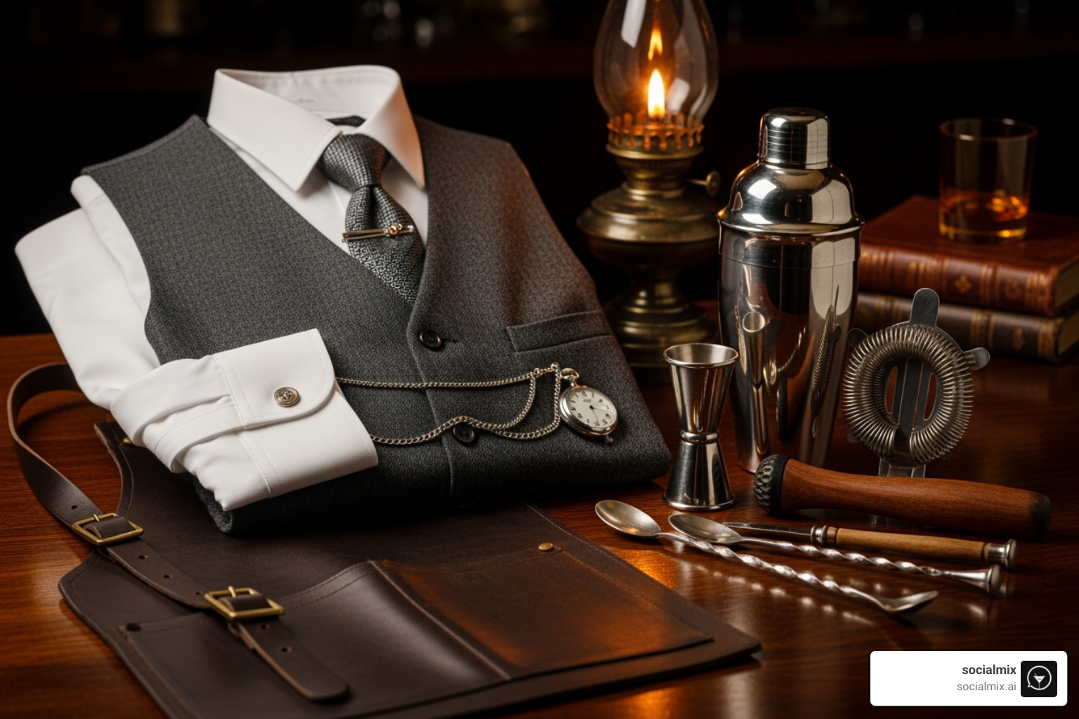 Speakeasy attire elements with bartender tools - Speakeasy bartender attire Speakeasy attire elements with bartender tools - Speakeasy bartender attire