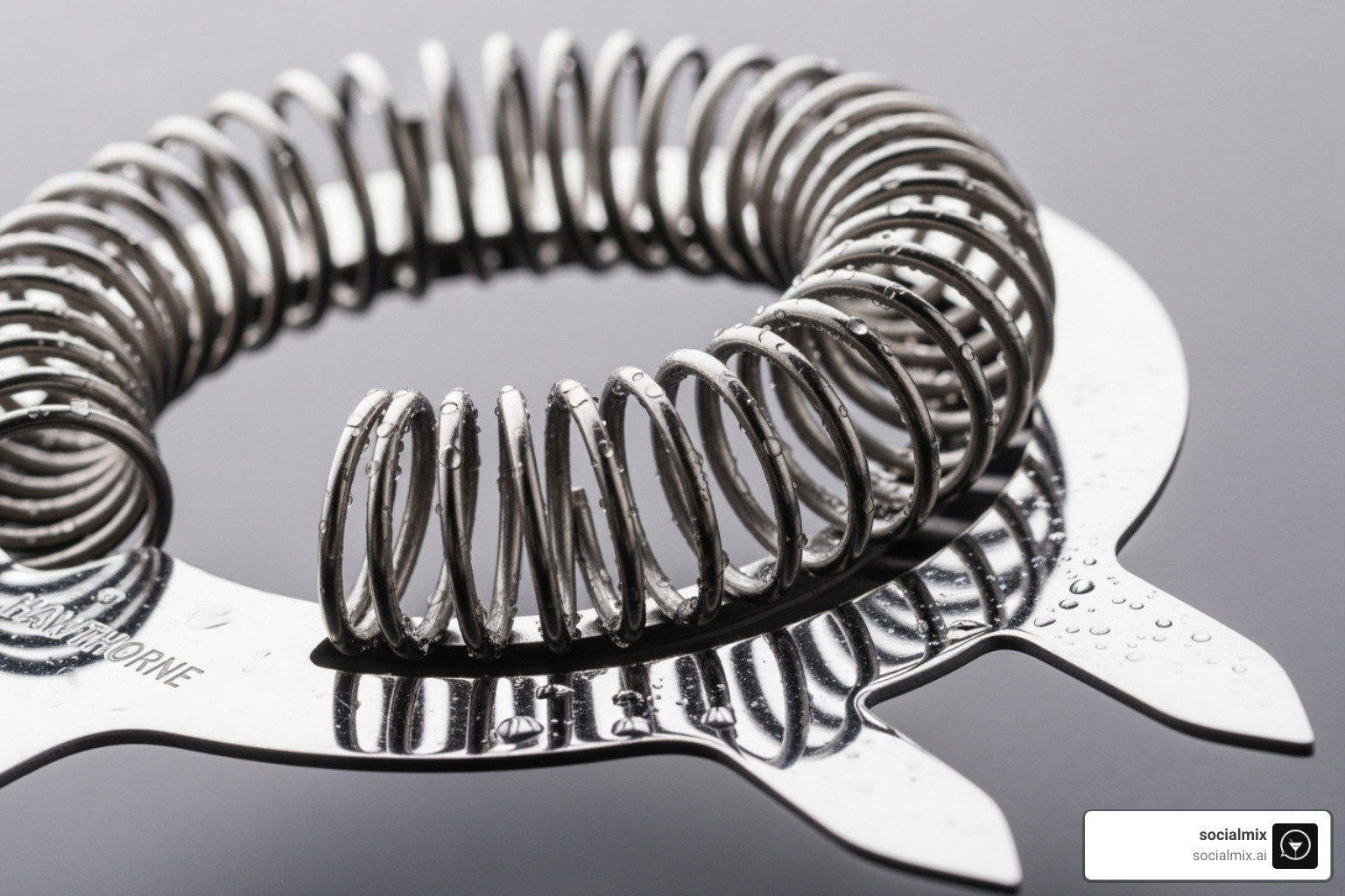 close-up on a Hawthorne strainer, showing the spring and prongs - Cocktail strainer types