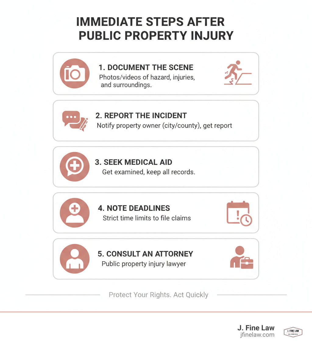 infographic showing 5 immediate steps after public property injury - public property injury attorney infographic 