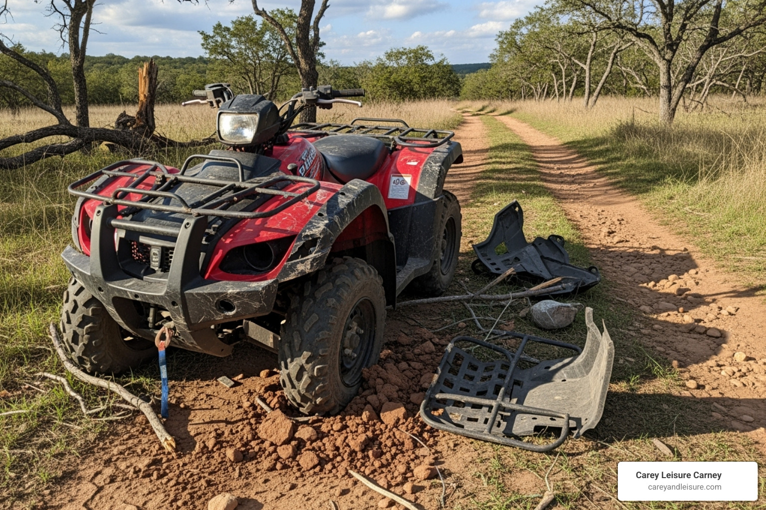 damaged ATV after a rollover accident - atv injury lawyer