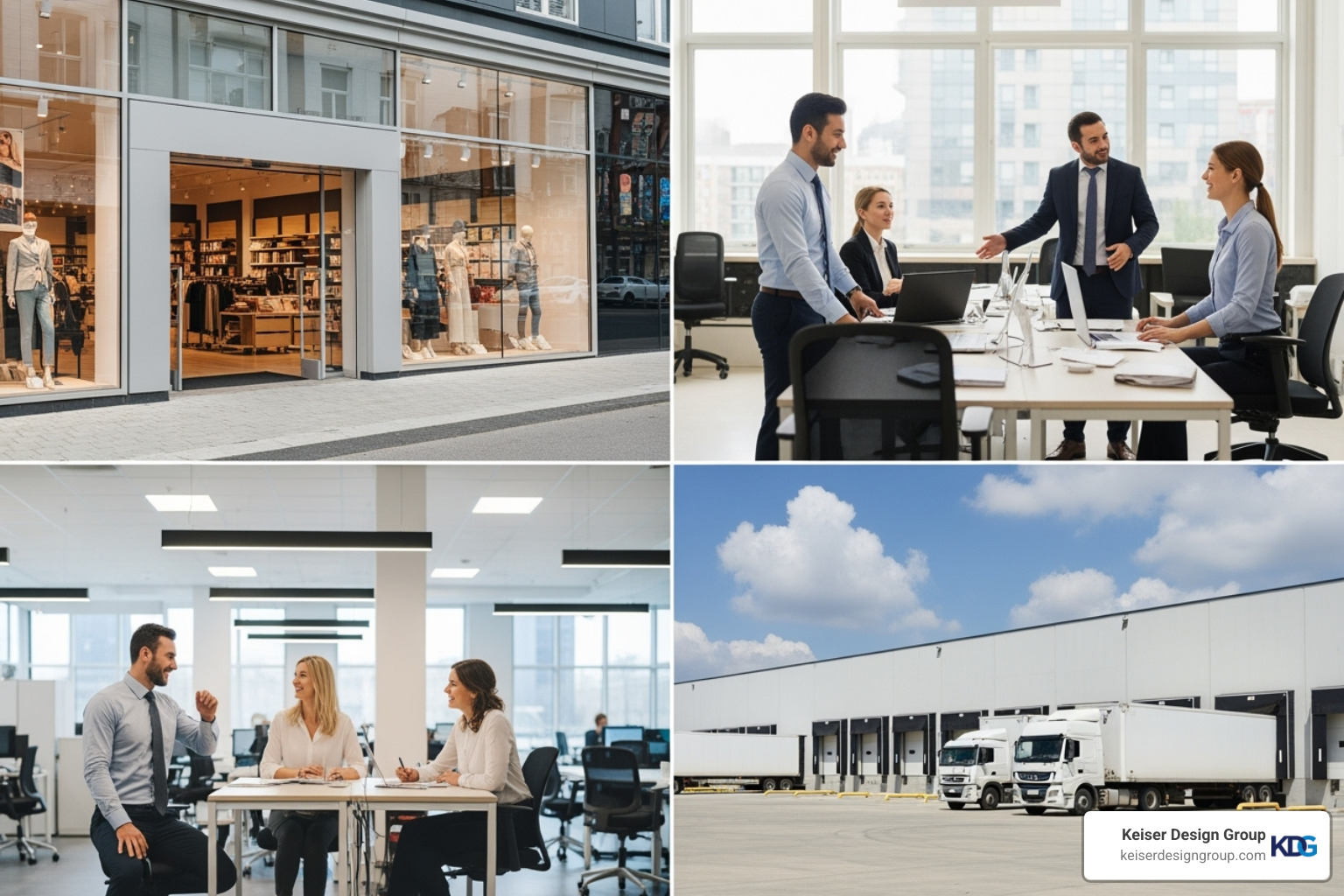 Diverse portfolio, such as a retail storefront, an office interior, and an industrial building - commercial architecture services Diverse portfolio, such as a retail storefront, an office interior, and an industrial building - commercial architecture services