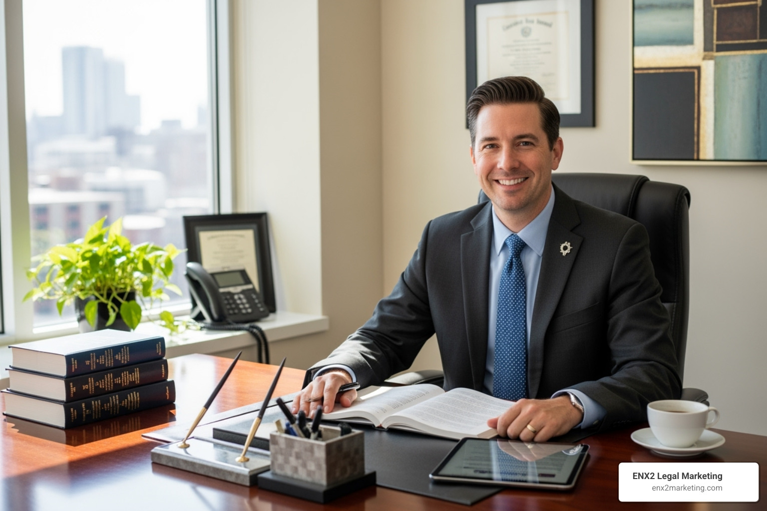 Lawyer in a professional setting, looking approachable. - lawyer website examples