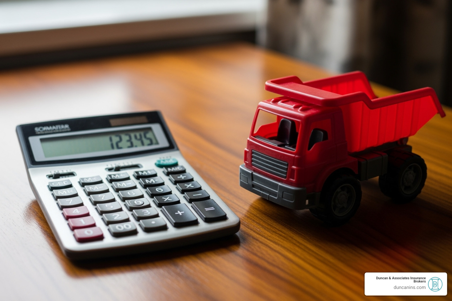 calculator and toy truck on a desk - Motor truck cargo calculator and toy truck on a desk - Motor truck cargo