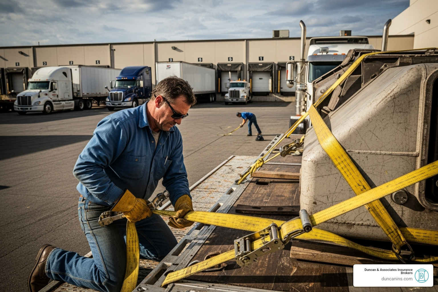 truck driver securing a load - Motor truck cargo truck driver securing a load - Motor truck cargo