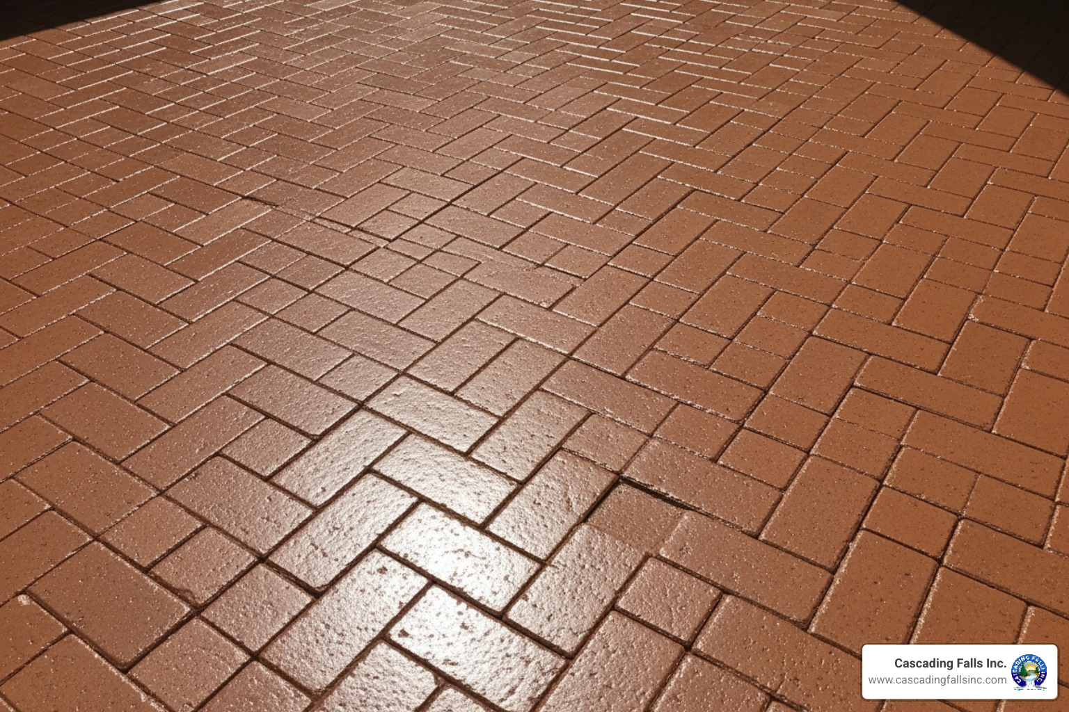 clean, sealed brick patio shining in the sun - laying brick on concrete slab clean, sealed brick patio shining in the sun - laying brick on concrete slab