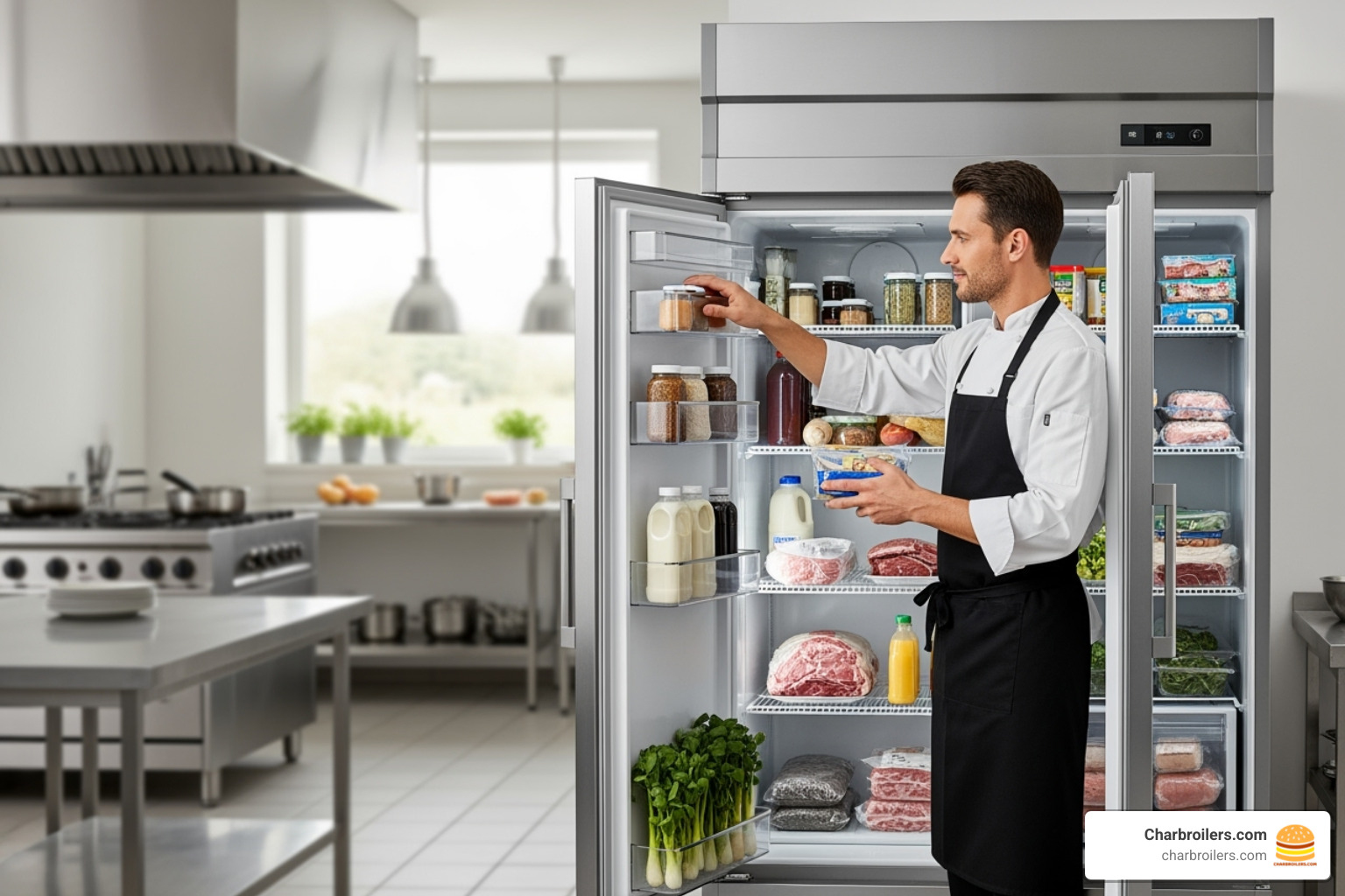 chef easily accessing ingredients from both the refrigerator and freezer sections of a combo unit - commercial refrigerator freezer combo chef easily accessing ingredients from both the refrigerator and freezer sections of a combo unit - commercial refrigerator freezer combo