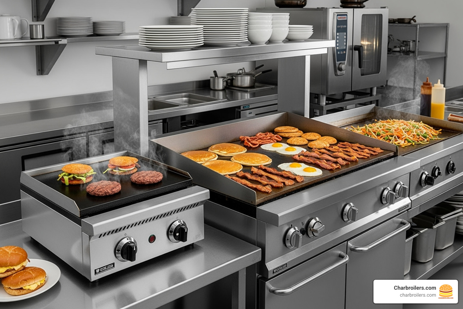 Different types of commercial griddles including countertop, freestanding, and drop-in models - cast iron griddle commercial