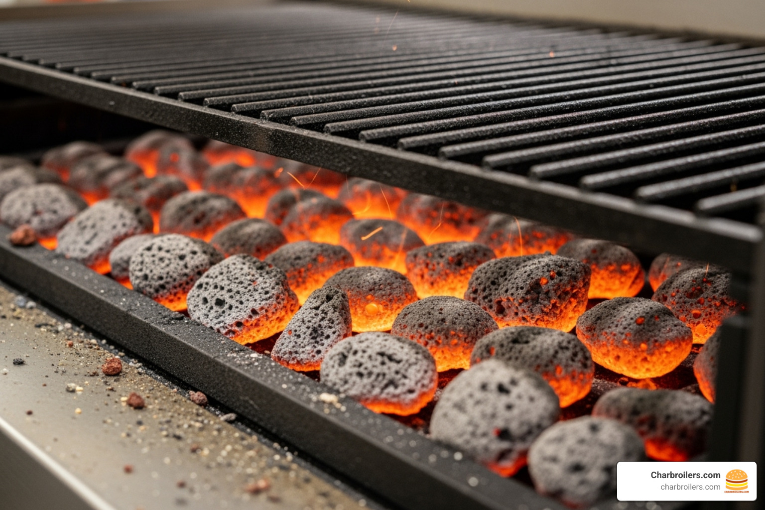 CookRite char-rock broiler with lava briquettes visible - cookrite charbroiler CookRite char-rock broiler with lava briquettes visible - cookrite charbroiler