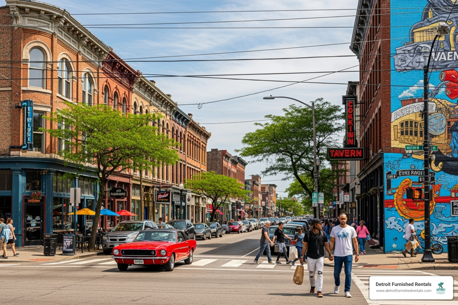 Busy street in Corktown, Detroit - Short stay Detroit