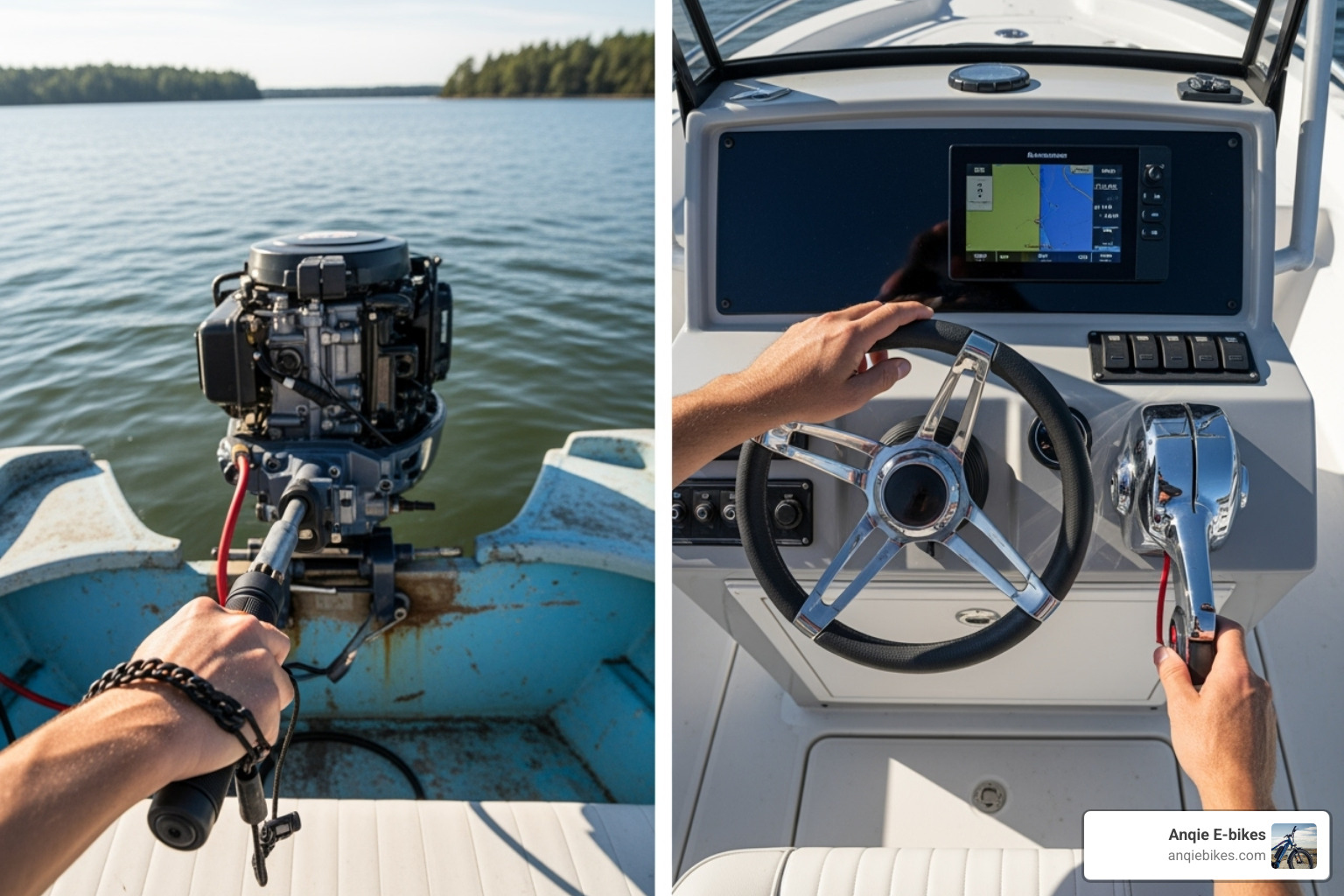 comparing a basic tiller handle with a remote steering console - cheap outboard engines