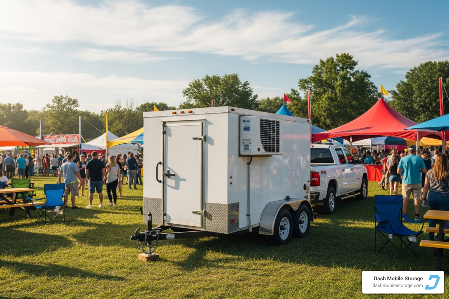 a smaller, trailer-mounted cold storage unit at an outdoor festival - cold storage rentals