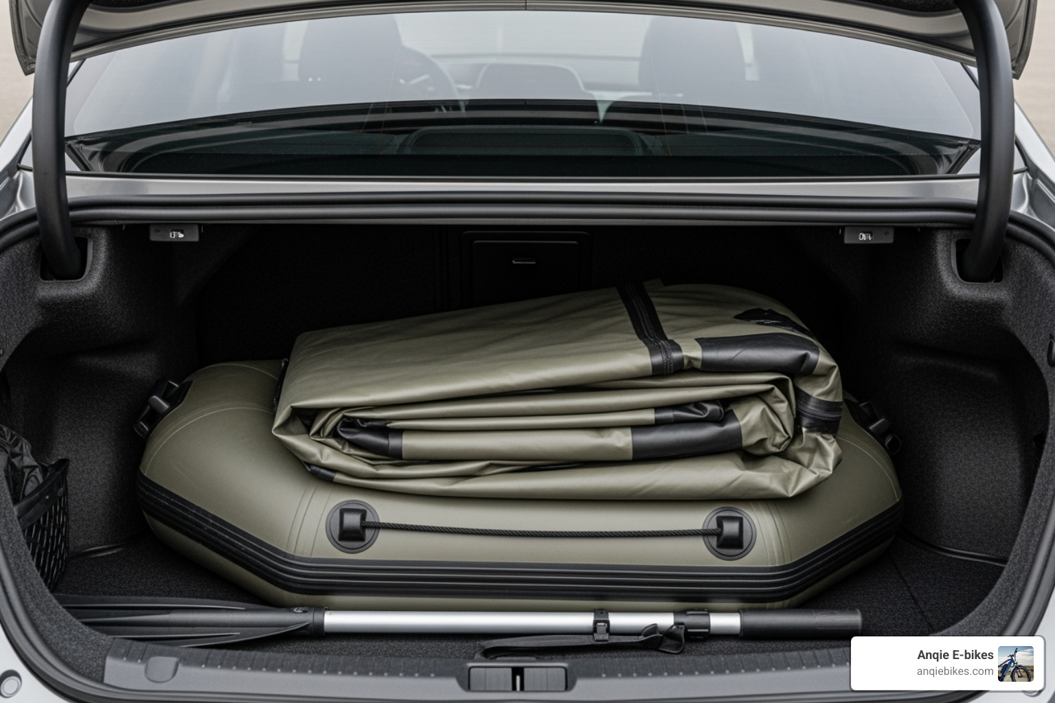 Inflatable boat packed in a car trunk - 10 ft inflatable fishing boat deluxe package Inflatable boat packed in a car trunk - 10 ft inflatable fishing boat deluxe package