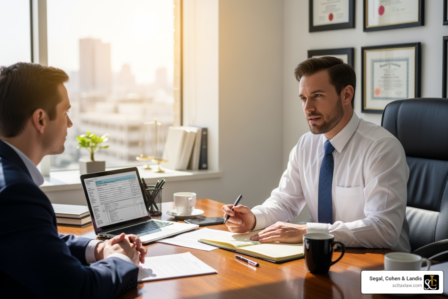 A tax attorney meeting with a client in an office setting, illustrating professional guidance and support. - Tax debt relief Los Angeles A tax attorney meeting with a client in an office setting, illustrating professional guidance and support. - Tax debt relief Los Angeles
