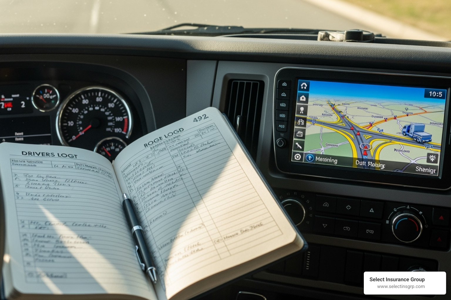 driver's logbook next to a GPS screen - single truck insurance driver's logbook next to a GPS screen - single truck insurance