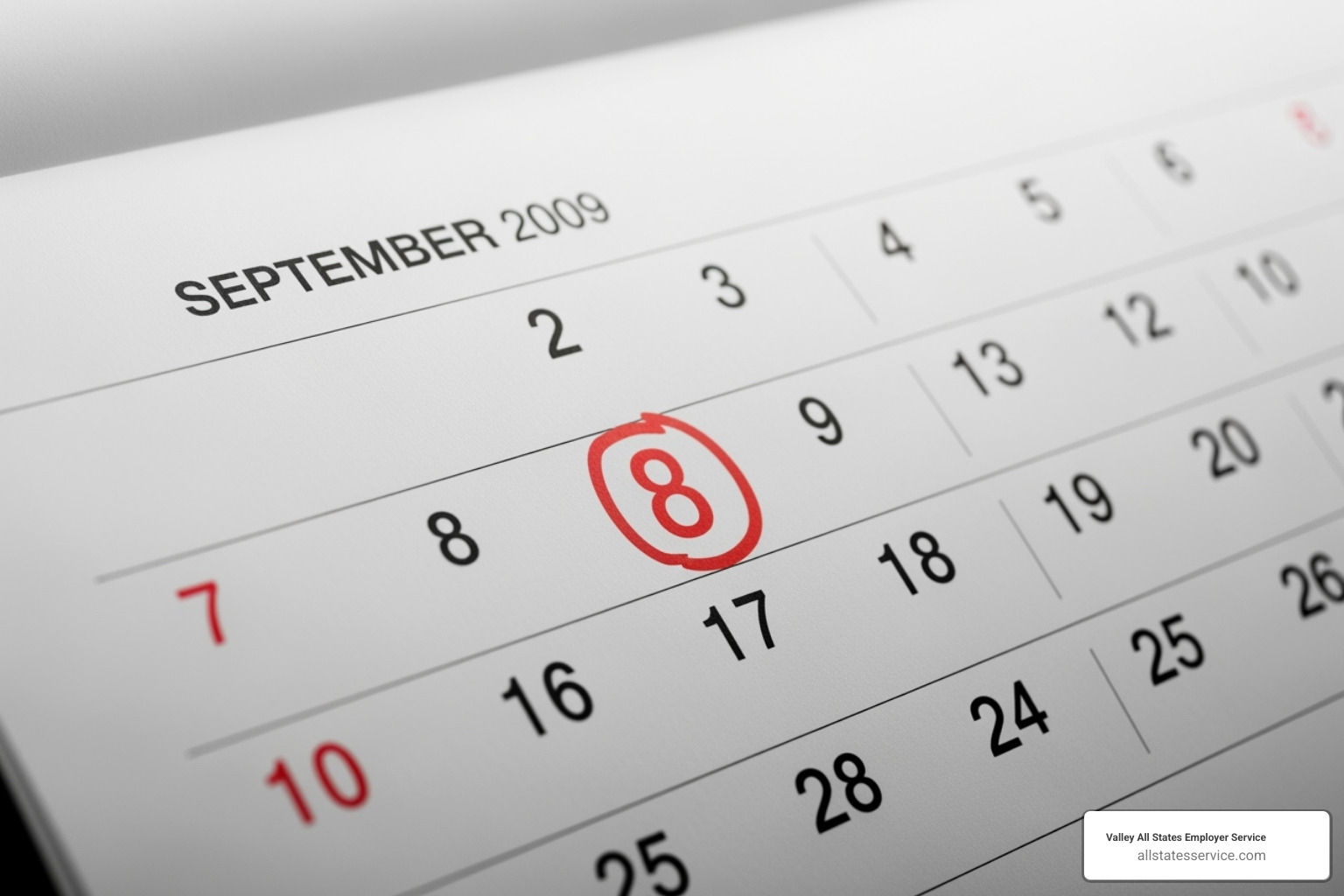 calendar highlighting September 8, 2009 effective date - Federal contractor E-Verify