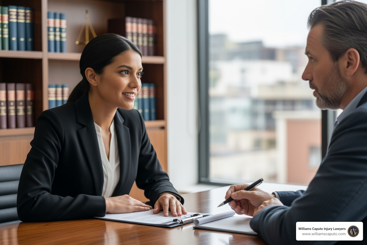 Compassionate lawyer consulting with a client, demonstrating empathy and support - Proof of negligence