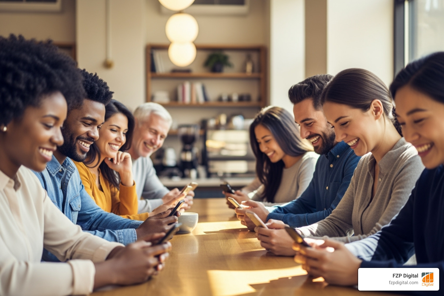 happy customers leaving reviews on their phones - collect customer reviews