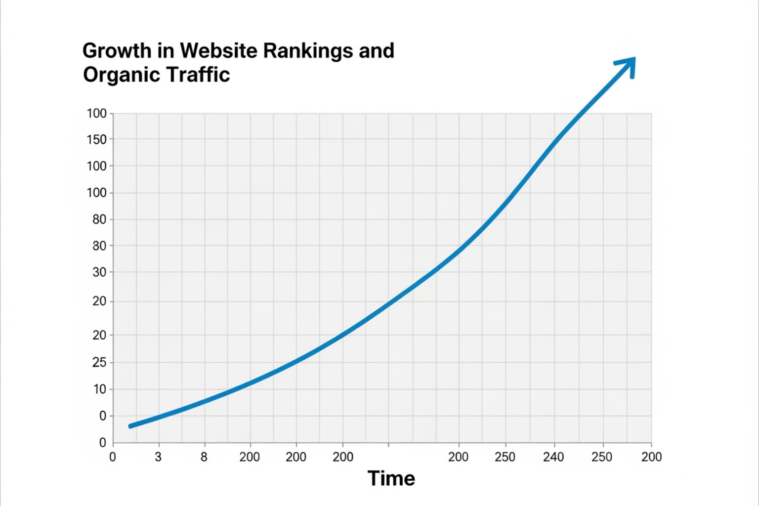 A graph showing a steady upward trend in website rankings and organic traffic, illustrating the positive impact of automated SEO over time - Automated SEO Optimization