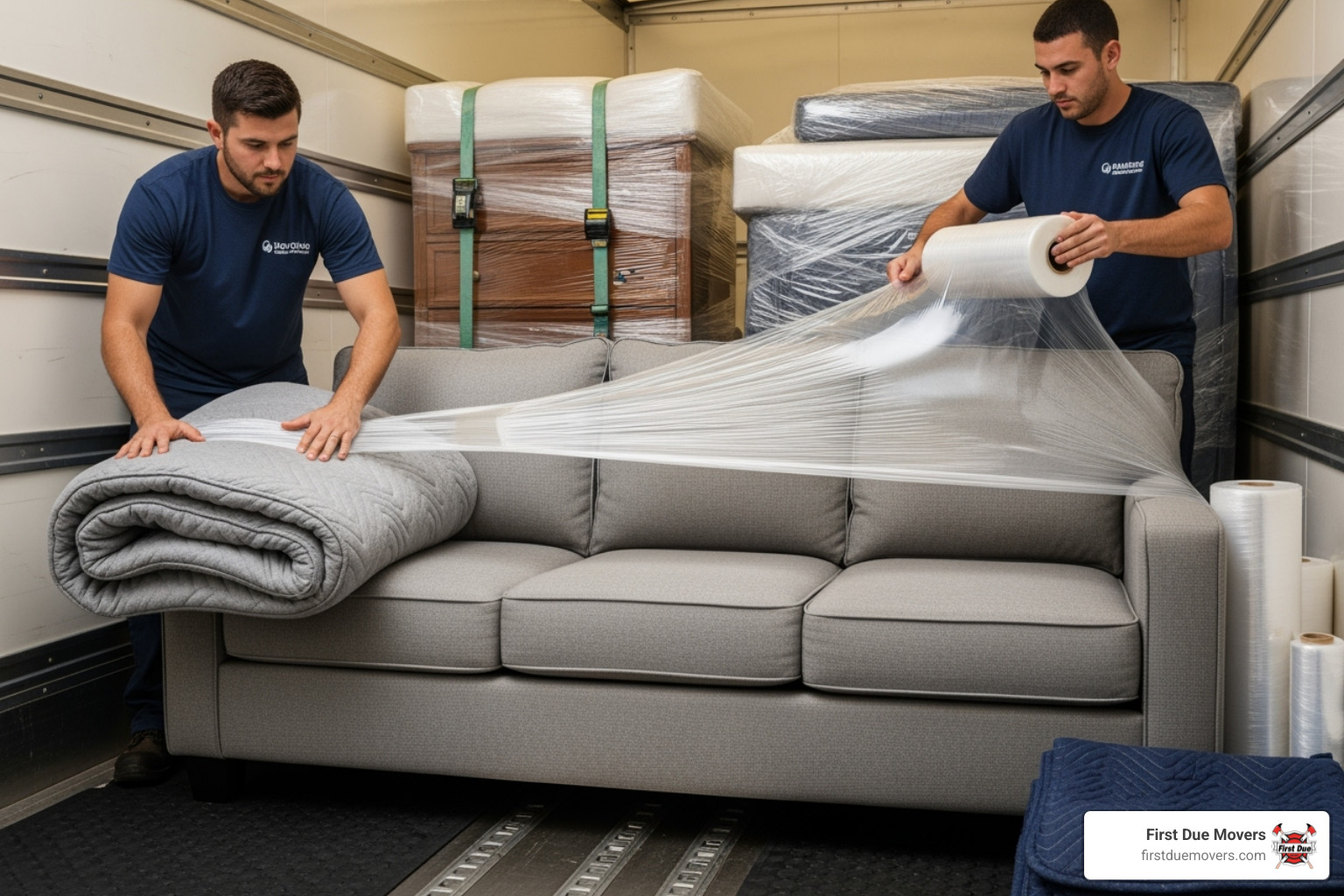 movers carefully wrapping a piece of furniture - movers movers carefully wrapping a piece of furniture - movers