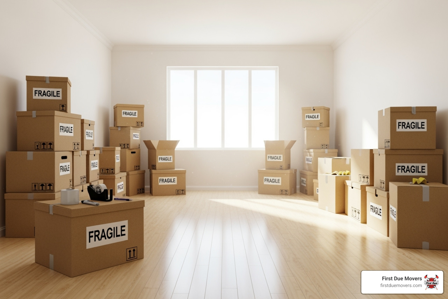 well-organized room with labeled moving boxes - movers well-organized room with labeled moving boxes - movers