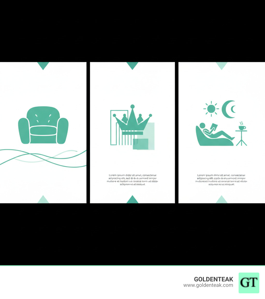Infographic showing the three main benefits of oversized patio chairs: Enhanced Comfort with deeper seats and plush cushions for longer relaxation periods, Luxurious Style that creates a statement piece and elevates your outdoor aesthetic, and Versatile Use for lounging, reading, entertaining, or napping in your outdoor space - oversized patio chair infographic Infographic showing the three main benefits of oversized patio chairs: Enhanced Comfort with deeper seats and plush cushions for longer relaxation periods, Luxurious Style that creates a statement piece and elevates your outdoor aesthetic, and Versatile Use for lounging, reading, entertaining, or napping in your outdoor space - oversized patio chair infographic
