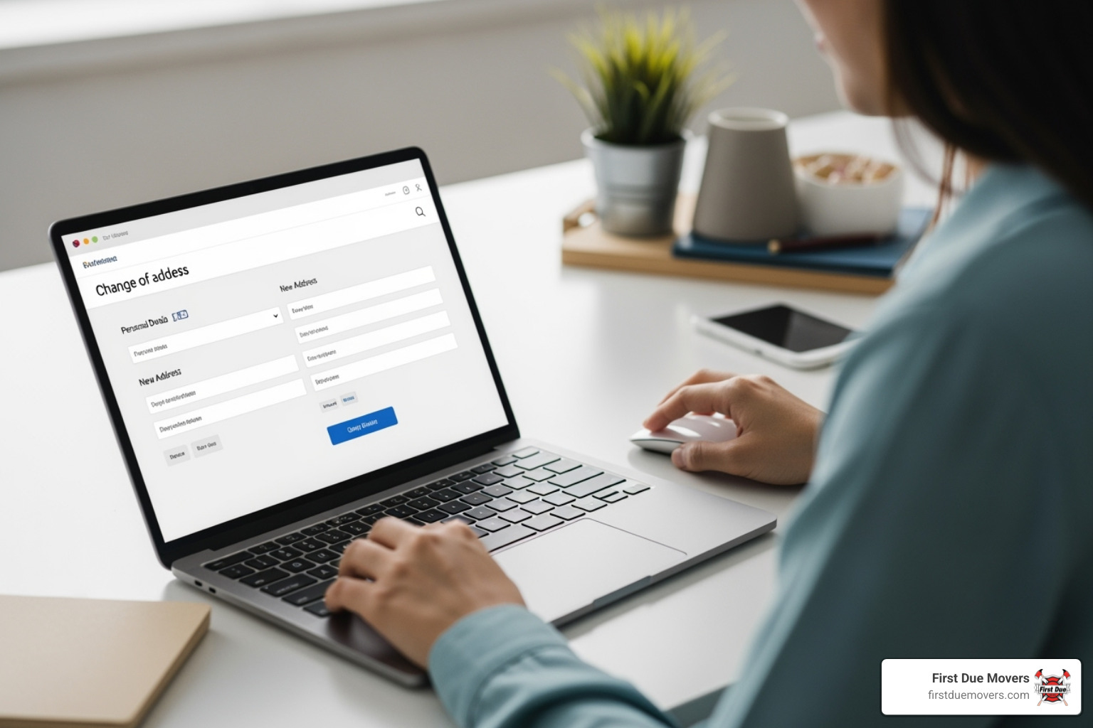 person filling out a change of address form online - easiest way to move states