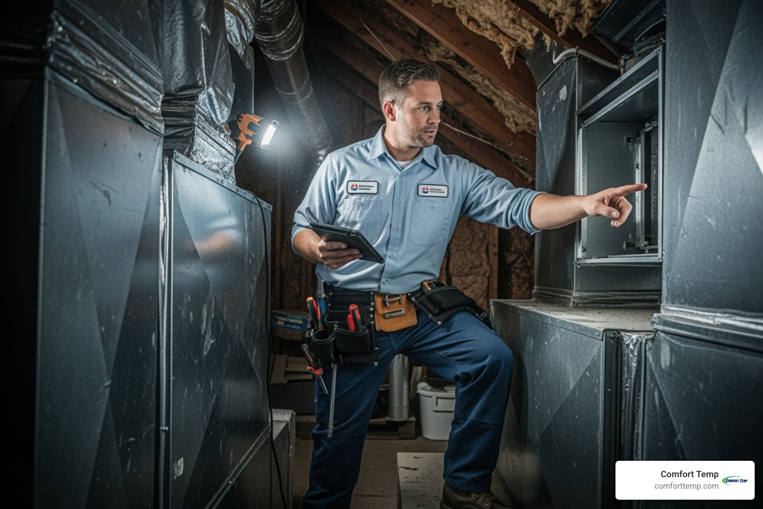 HVAC technician inspecting a ventilation system - whole house ventilation HVAC technician inspecting a ventilation system - whole house ventilation