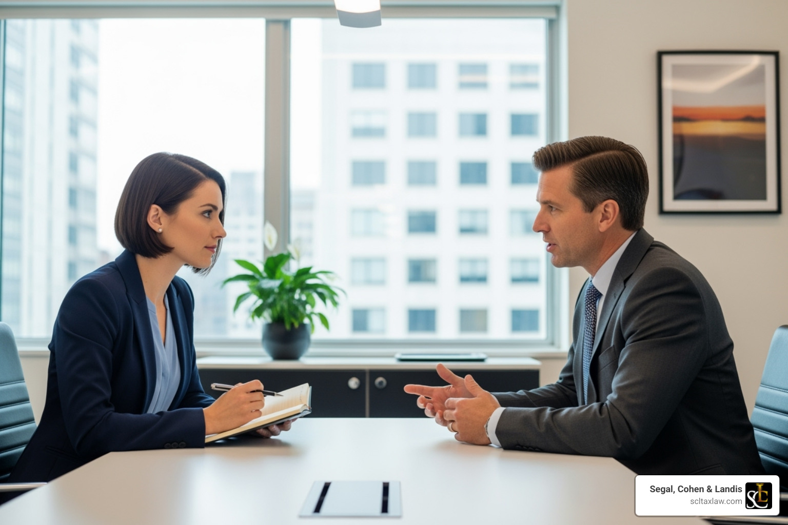 person interviewing a professional in an office setting - offer in compromise attorney