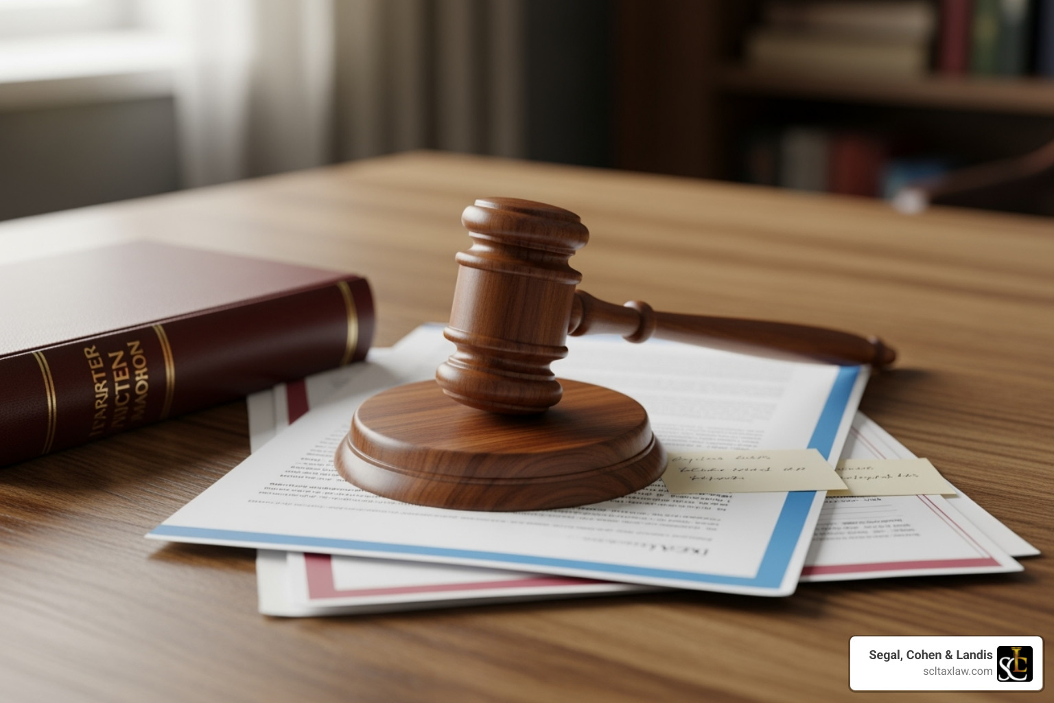 Legal document and gavel - tax lien resolution