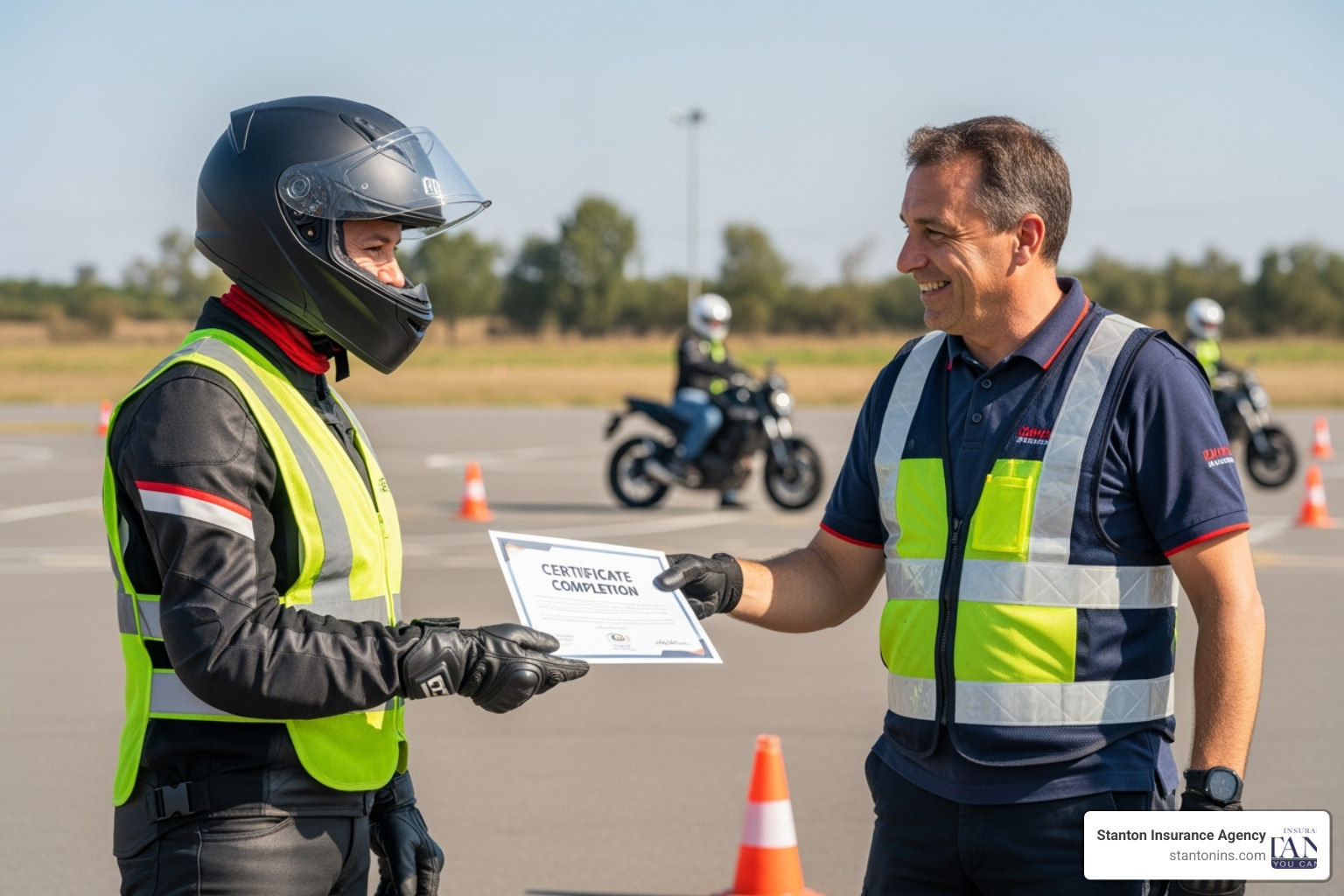 rider receiving a certificate of completion from a motorcycle safety course - kawasaki ninja 300 insurance cost