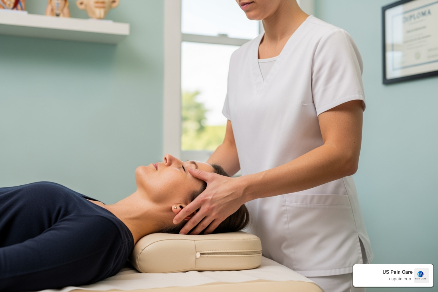 practitioner performing gentle manual therapy on a patient's neck - pain management alternative therapies