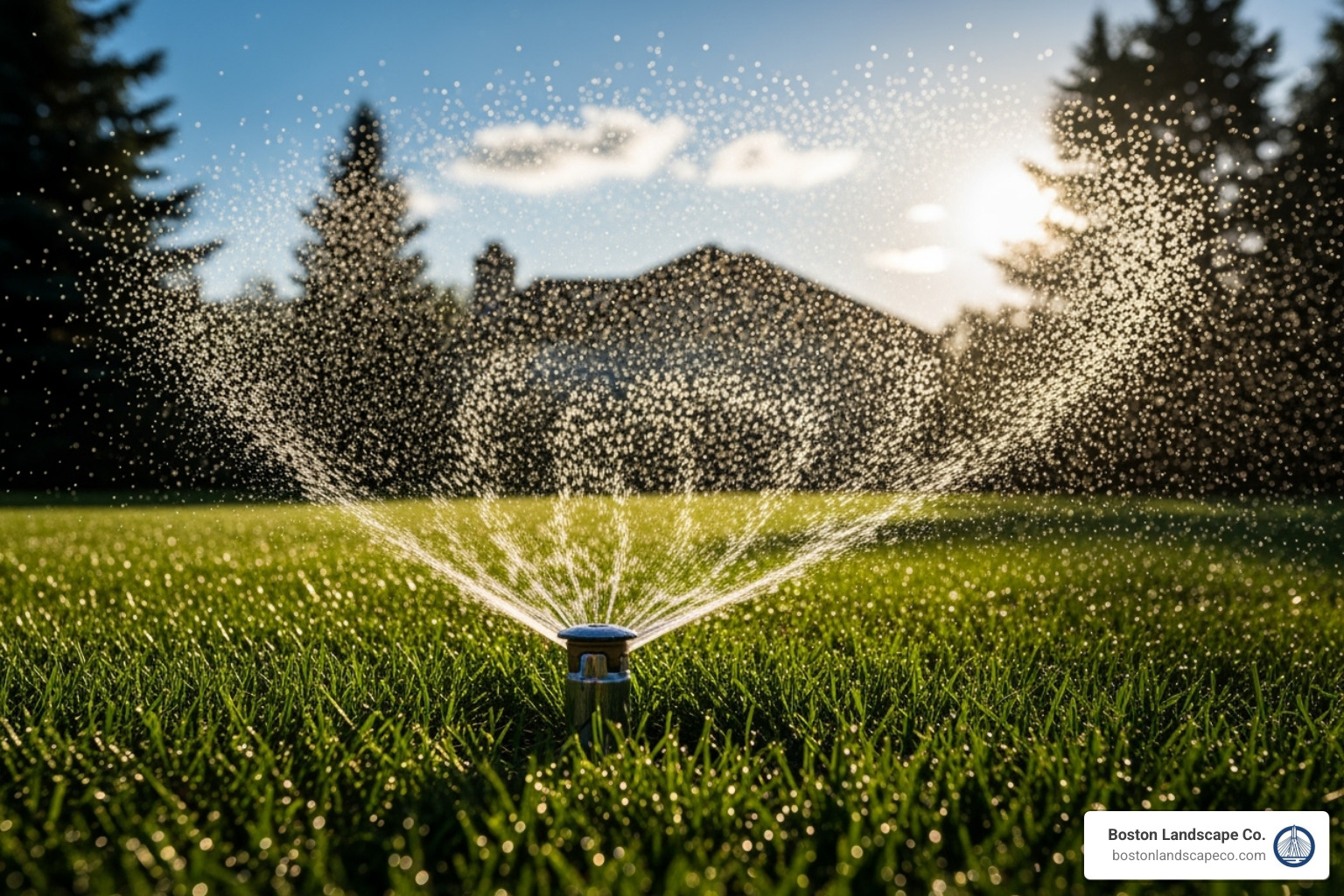 sprinkler head spraying water over a lawn - how to install a lawn irrigation system