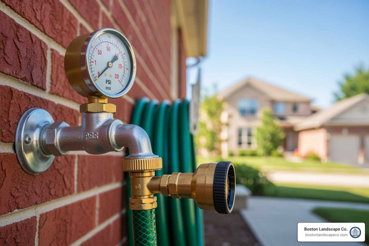 pressure gauge on an outdoor spigot - how to install a lawn irrigation system