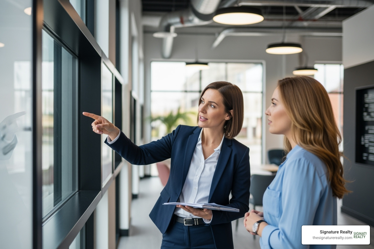 real estate agent showing a property to a client - commercial real estate in miami beach real estate agent showing a property to a client - commercial real estate in miami beach