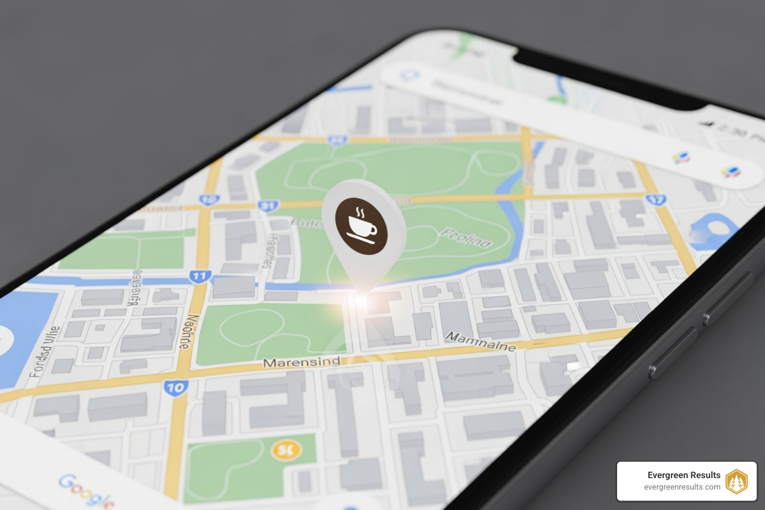 Google Maps search showing a local cafe's ad pin - cost effective online advertising