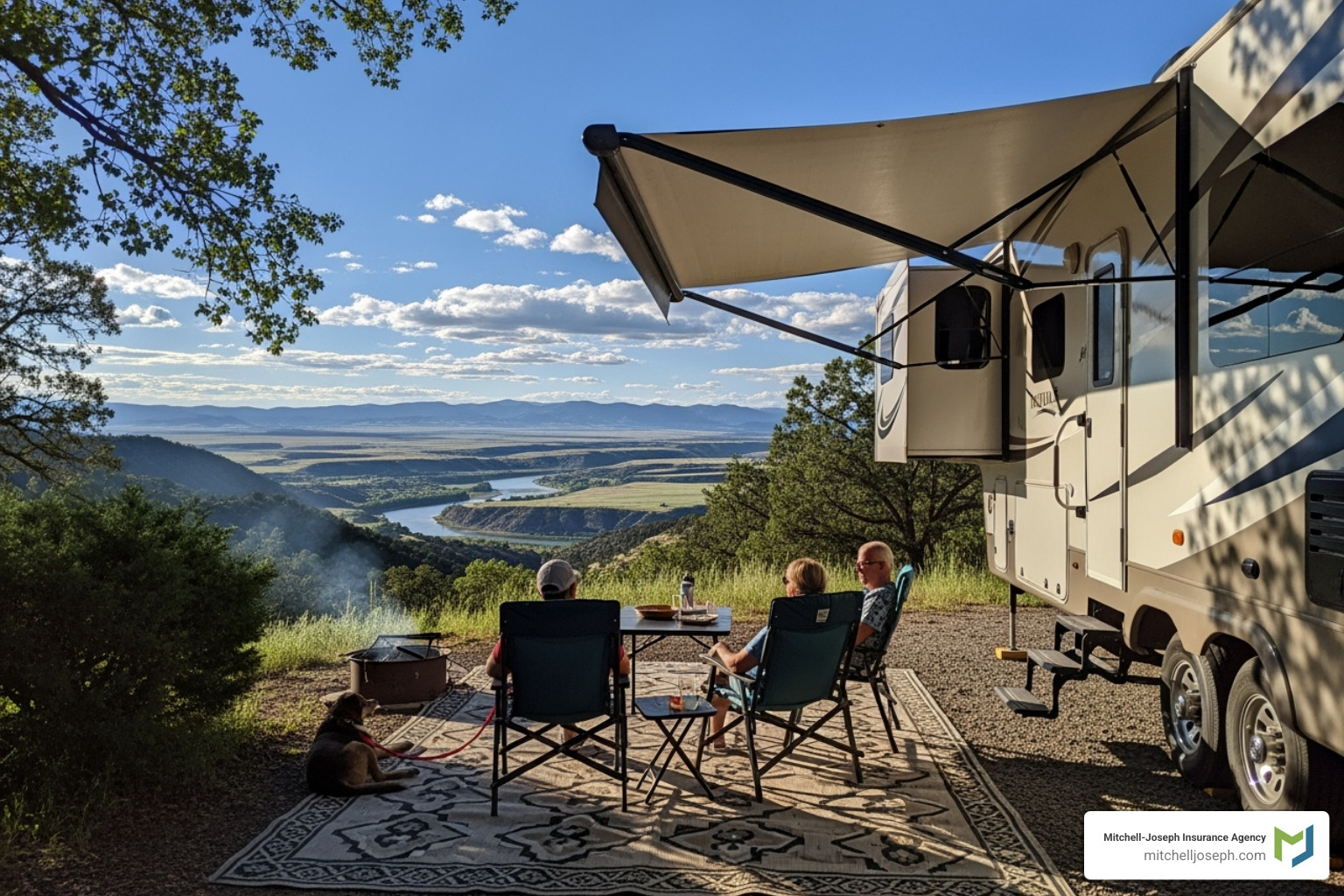 fifth wheel RV at campsite with awning extended - 5th wheel rv insurance fifth wheel RV at campsite with awning extended - 5th wheel rv insurance
