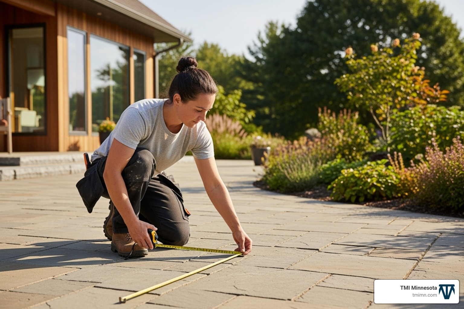 Person measuring their patio space for a new pergola - patio pergola