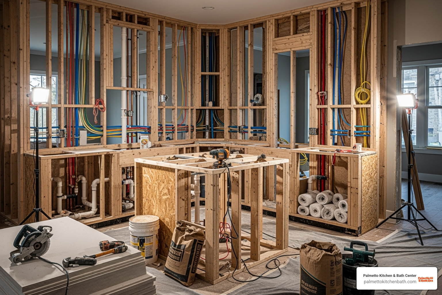complex kitchen remodel with exposed plumbing and electrical - kitchen renovation labor cost