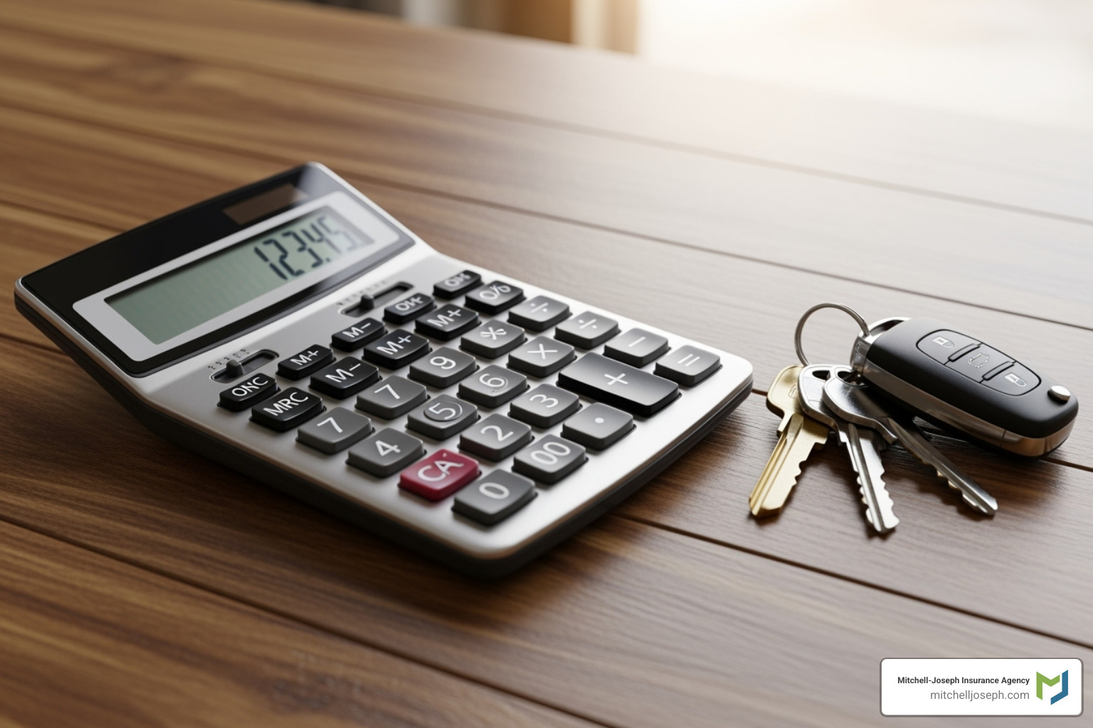 a calculator and house keys on a table - Average home insurance cost