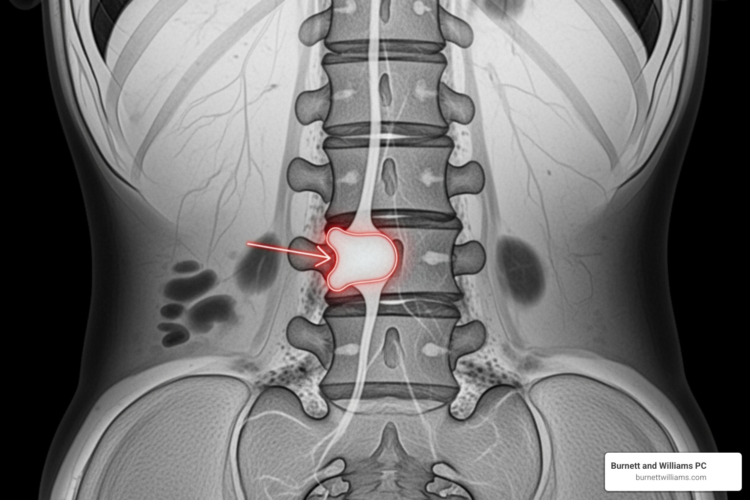 MRI or X-ray showing a herniated disc - Car accident spinal injury MRI or X-ray showing a herniated disc - Car accident spinal injury