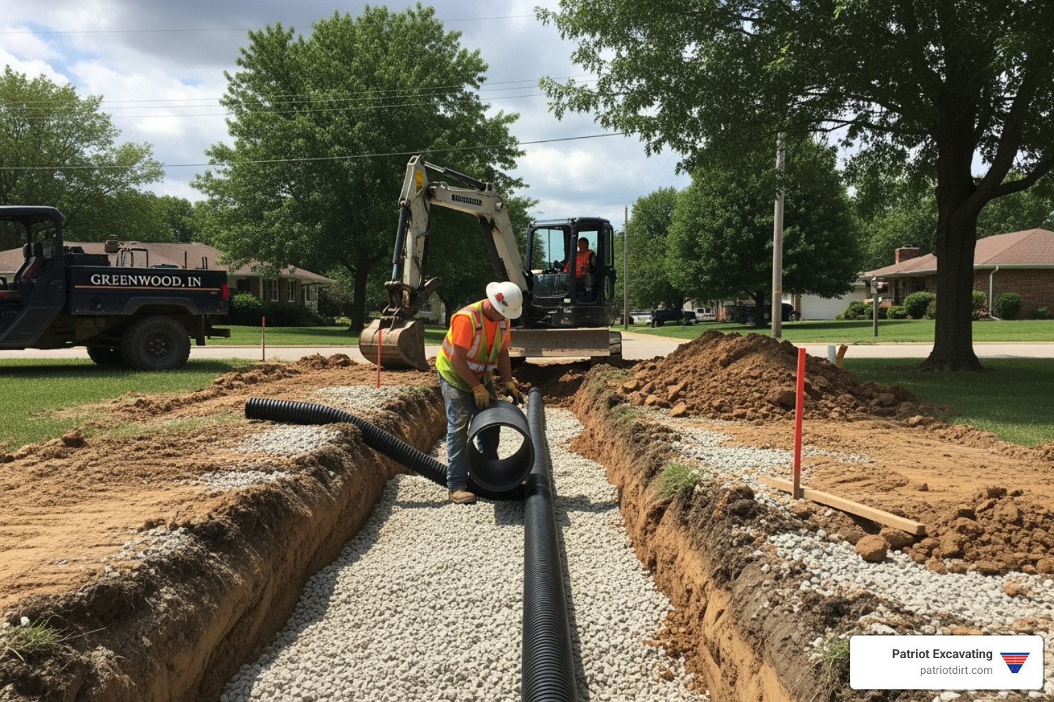 illustrating the difference between a French drain and a surface catch basin - Greenwood IN drainage installation illustrating the difference between a French drain and a surface catch basin - Greenwood IN drainage installation