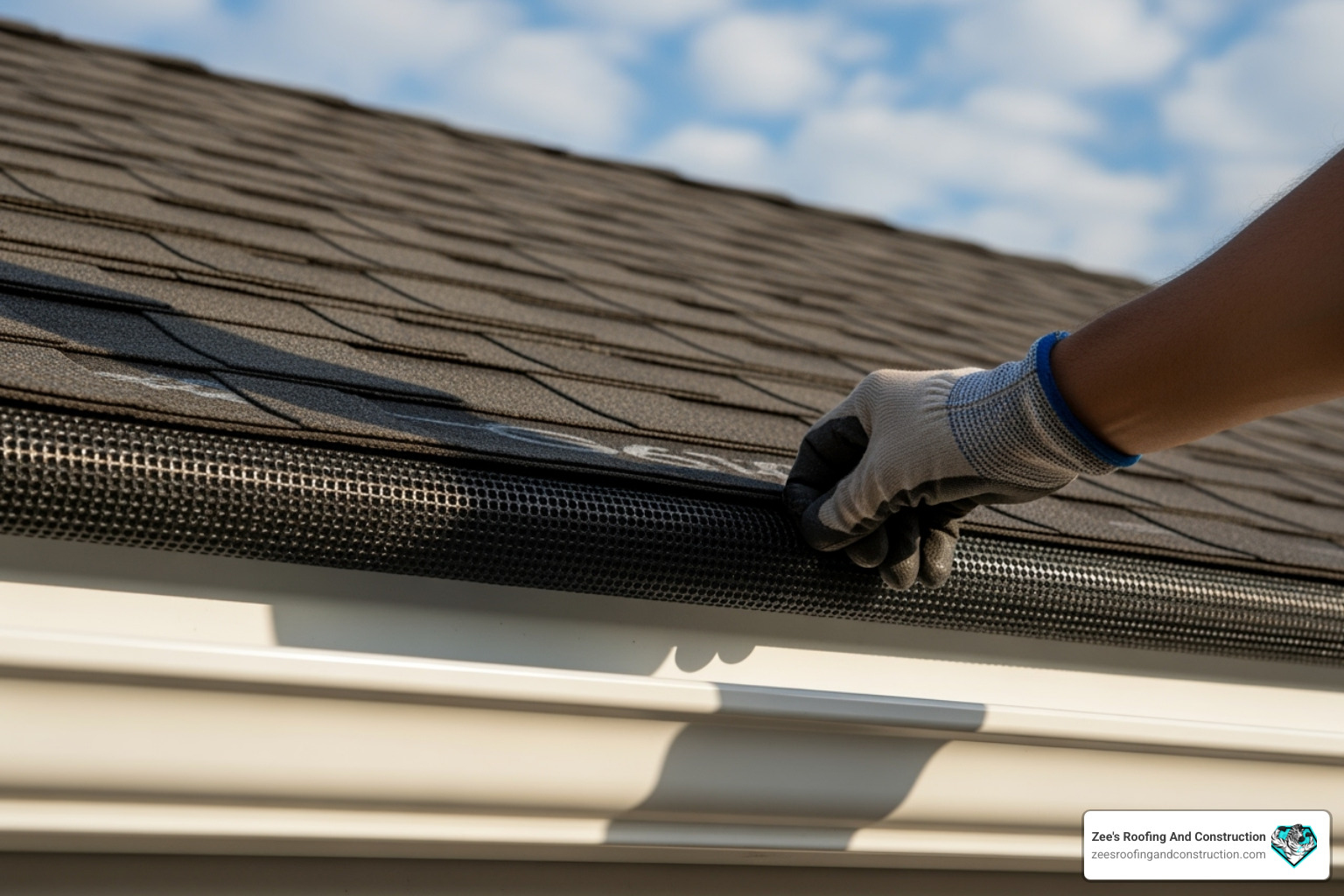 micro-mesh guard being slid under a shingle - how to install gutter guard micro-mesh guard being slid under a shingle - how to install gutter guard