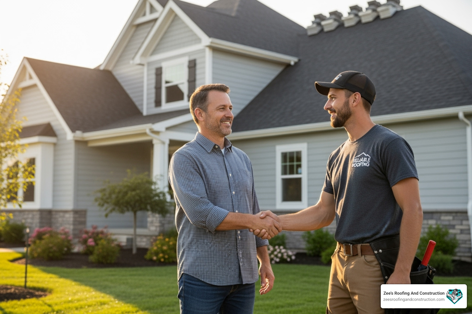 homeowner shaking hands with a professional roofer - tile roofing company orlando