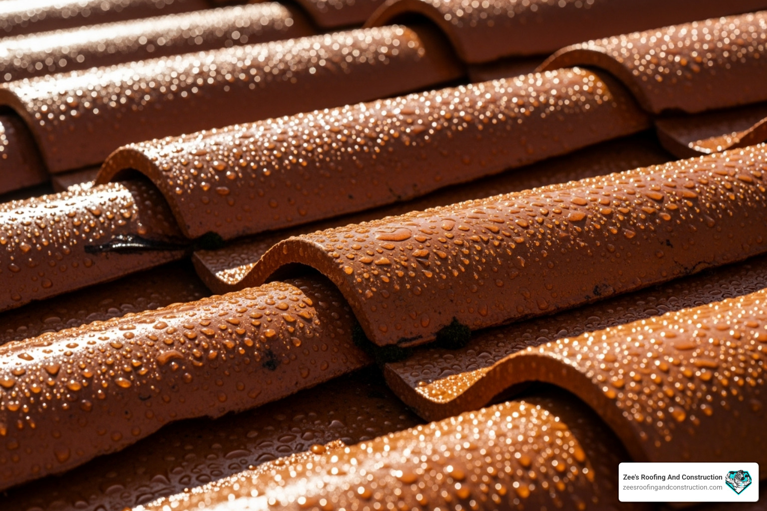 close-up on high-quality barrel tiles glistening in the sun - tile roofing company orlando