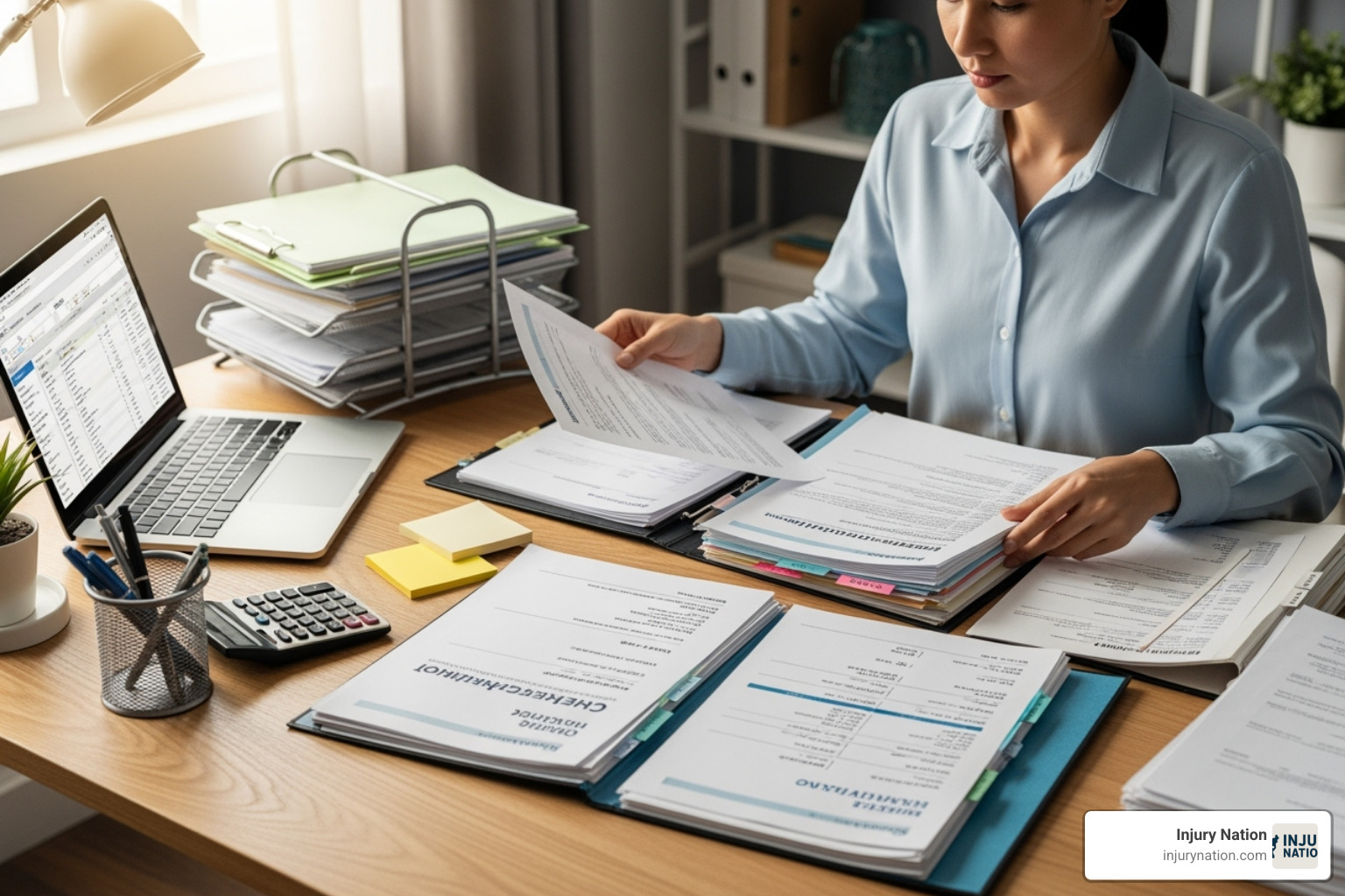 A person organizing medical bills and medical records on a desk - las vegas misdiagnosis lawyer